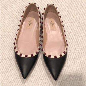Valentino rockstud flats black leather red stud